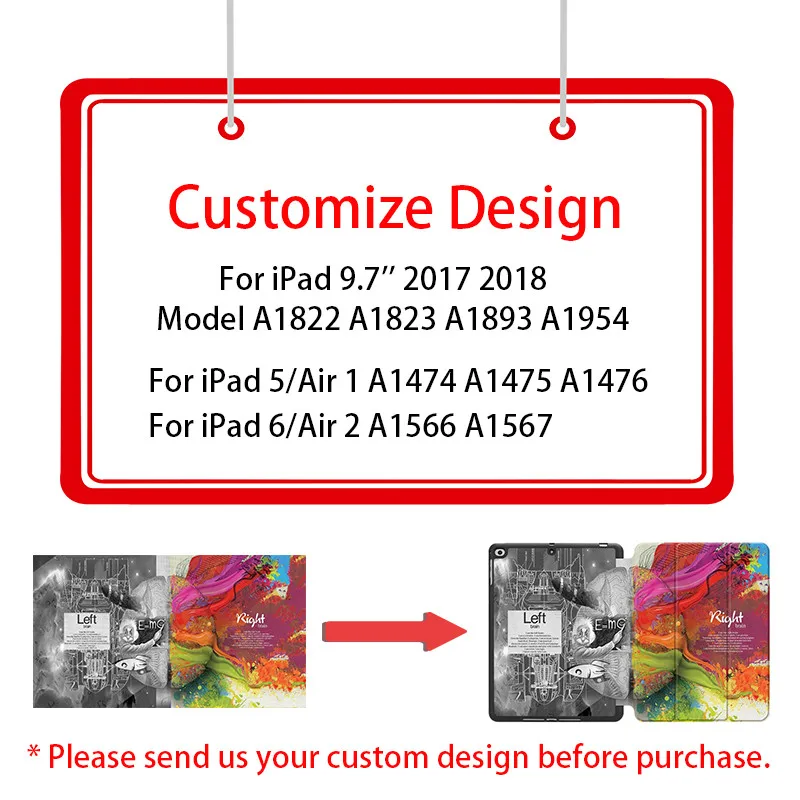 MTT Чехол для iPad 9,7 дюймов Мягкий ТПУ задняя крышка из искусственной кожи откидной смарт-чехол для iPad Air 1 Air 2 Авто Режим сна/пробуждения - Цвет: Custom Design