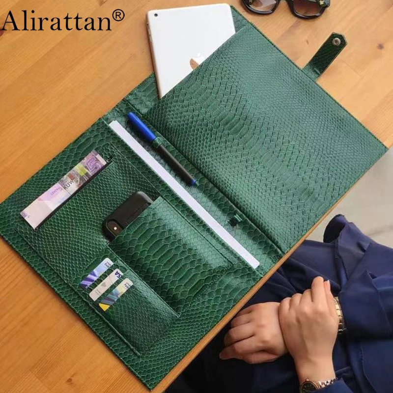 

Alirattan Hot Sale Fashion Ostrich Python Pattern Business Bag High Quality Briefcase Book Folder Briefcase Case Folding Bag