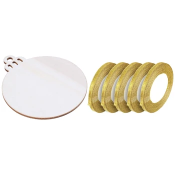

10Pcs Wooden Round Bauble Hanging Christmas Tree Blank Decorations & 5 Rolls Glitter Ribbons, 0.24 Inch 25 Yards Ribbons