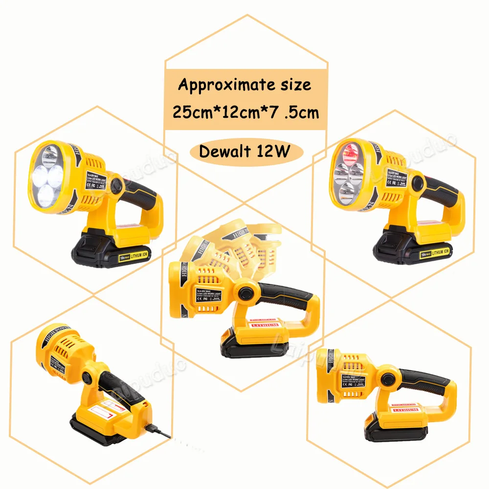 For Dewalt LED Working Light 12W 18W 3W 5 inches 3 inches Suitable for Dewalt 14.4V-20V Li-ion Battery with USB Port Vertical