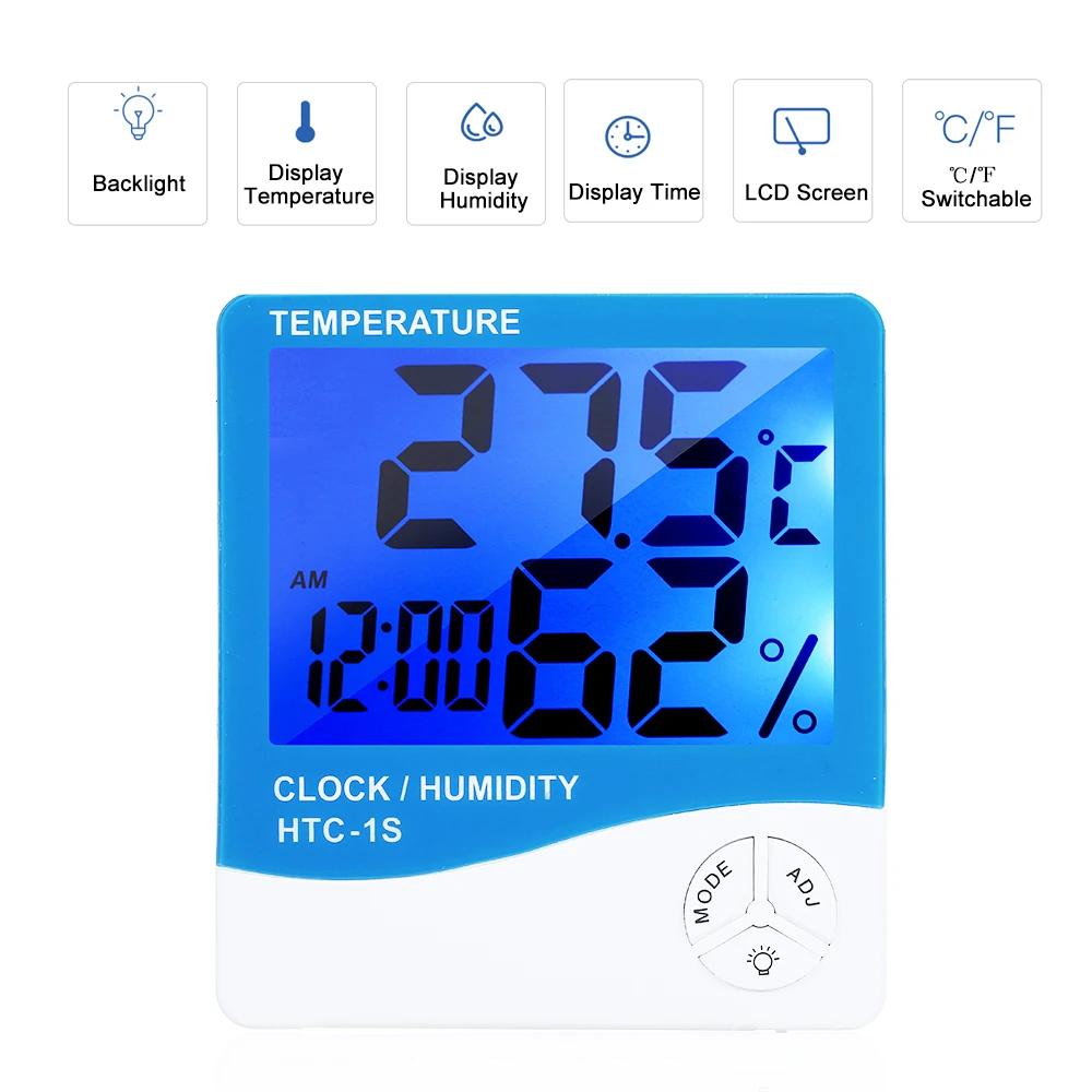 

Digital Electronic Thermometer Hygrometer Meter / Temperature Humidity Weather Station Alarm Clock with Blue Backlight HTC-1S