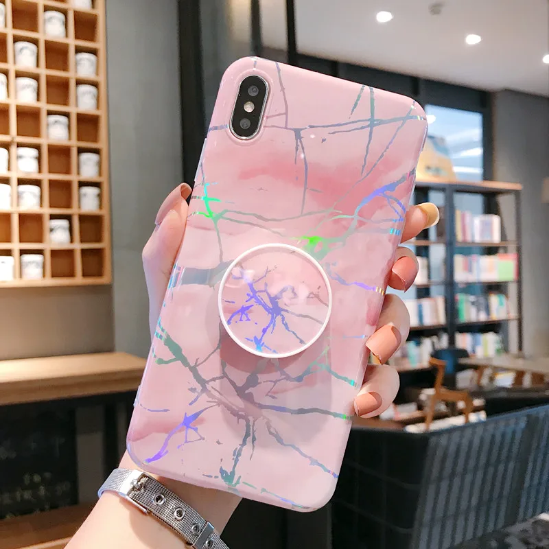 Для iPhone 11 Pro Max X XS XR XS MAX 7 8 6 6S Plus мраморный Мягкий Силиконовый ТПУ чехол с подставкой держатель телефона бампер задняя крышка