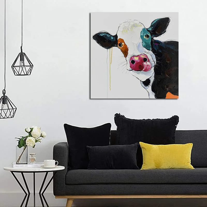 

100% Hand Painted Top Selling Art High Quality Modern Art Animal Picture Lovely Cow Oil Painting For Living Room Decor As Gift
