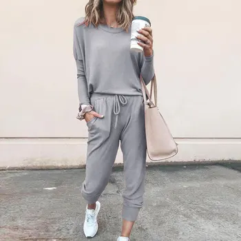 

2PCS Sports Pullover Hoodies Sweatshirt and Elastic Waist Trousers Suit Set Autumn Tracksuit Women Casual Two Piece Set