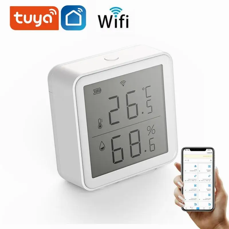 Sensor inteligente de temperatura y humedad WiFi, higrómetro Digital inalámbrico de largo alcance, aplicación Tuya, Compatible con asistente de Google Alexa