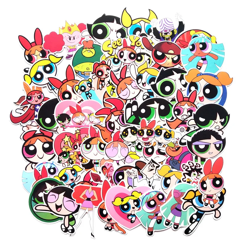 

50 Pcs The Powerpuff Girls PVC Waterproof Fun Sticker Toy Luggage Sticker Motorcycle and Luggage Notebook Sticker