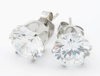 

Personalized Valentines Gifts for Him Cubic Zirconia Ear Studs, with Stainless Steel Base, Clear