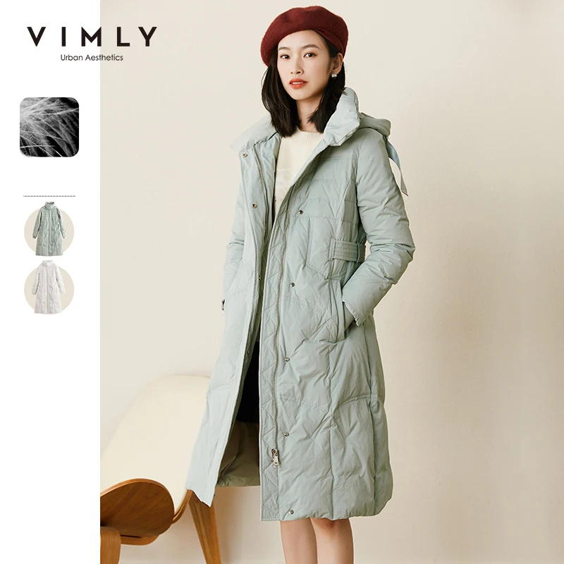 Зимняя длинная куртка Vimly 2020 женская модная новая на молнии с капюшоном утепленные парки элегантные пальто