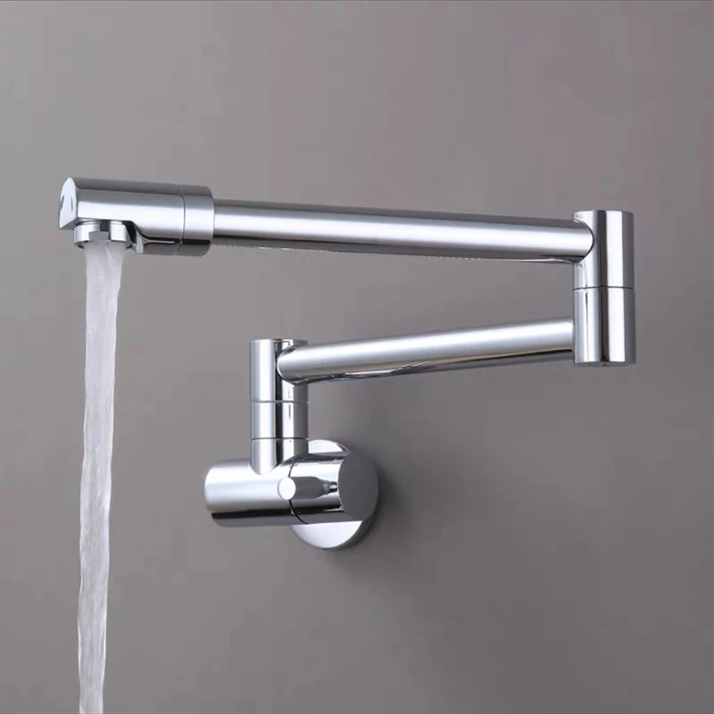 LIUYUE Kitchen Faucets Black/Chrome Brass Single Cold Wall Mounted Bathroom 360 Rotate Fold-able Basin Faucet Crane Sink Taps