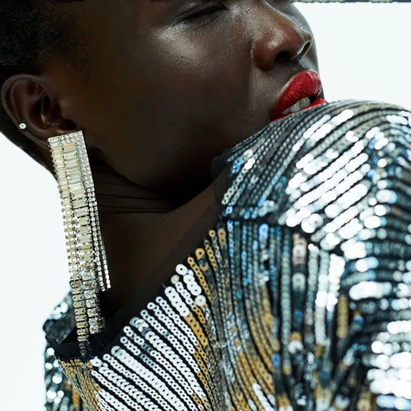 Мода Многоцветный полная Длинная кисточка из горного хрусталя Висячие серьги