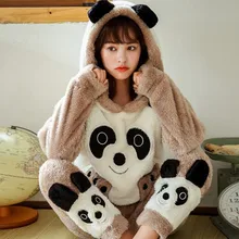 Студенческая Корейская версия, милая и милая Коралловая бархатная Пижама, женская осенняя и зимняя утолщенная теплая фланелевая зимняя домашняя одежда