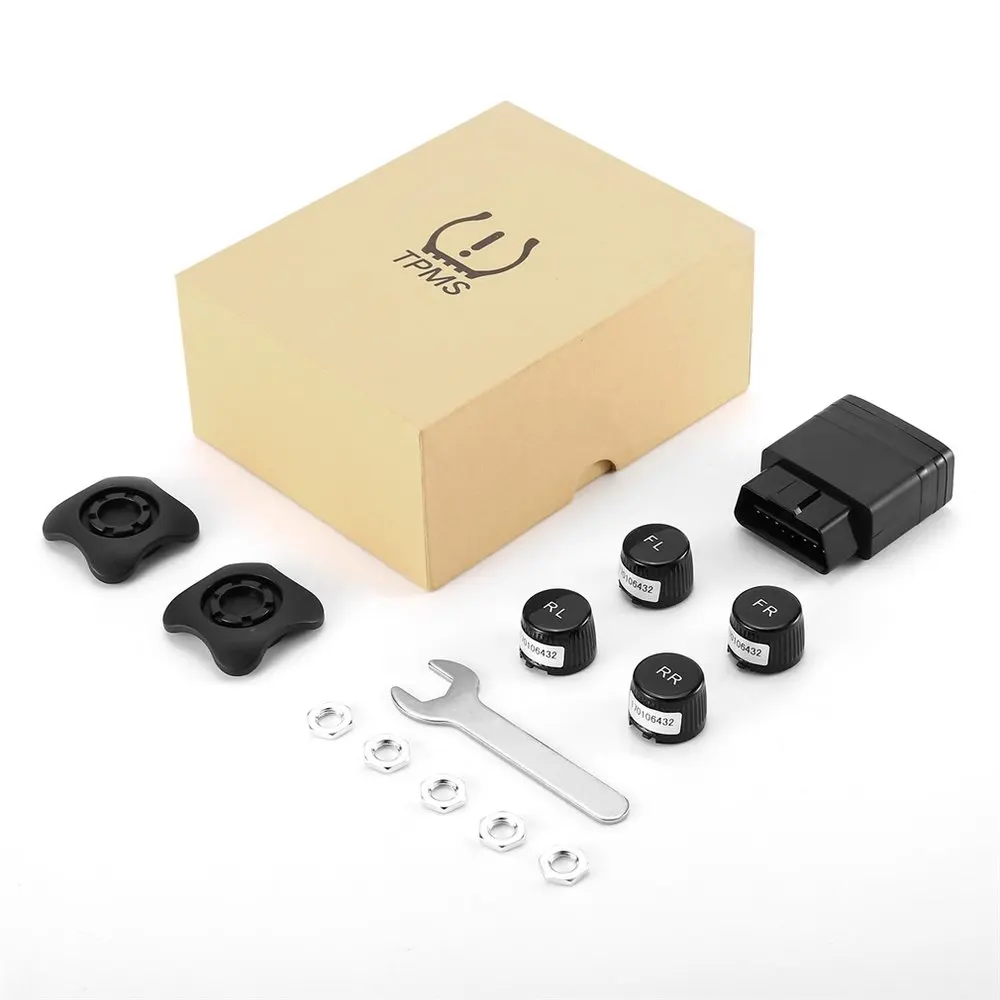 

Universal TPMS APP Tire Pressure Alarm Monitor Systems + 4 External Sensors for Android for IOS System Black