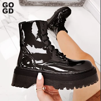 

[GOGD]2020 pretty girl shoes Women winter Boots Thicken Non-slip Zip Girl Leather Shoes boots women botas mujer Martin boots