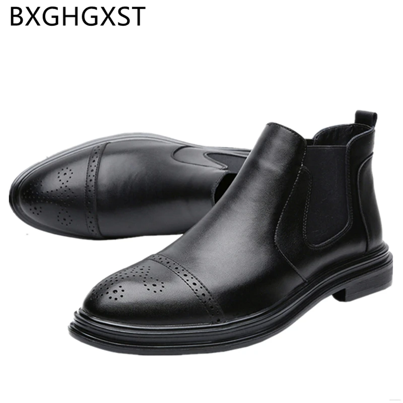 Chelsea Boots Men Brogue Shoes Mens Dress 2021 Coiffeur Italian Black Genuine Leather Classic | Обувь