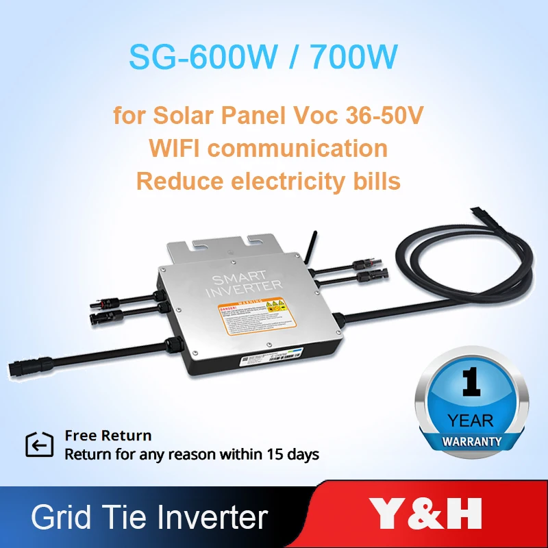 Microinversor de conexión a red Solar para el hogar, Inversor MPPT de 600W y 700W, impermeable, DC18V-50V de entrada PV, AC120V/220V de onda sinusoidal pura