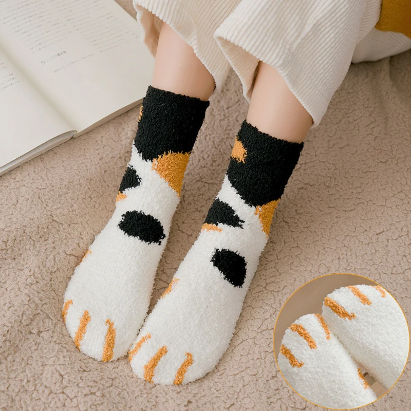 YELITE/плюшевые носки из кораллового флиса; милые полосатые толстые мягкие женские носки без пятки; зимние теплые носки для сна