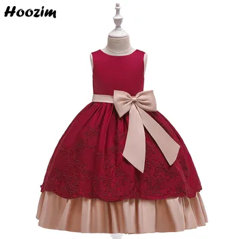 

Luxury Palace Princess Front Bow Pleated Soiree And Evening Dress Girls 6-15 Year Formal Jacquard Gala And Wedding Dresses Child