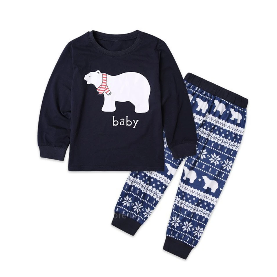 Рождественские пижамы для всей семьи на год одинаковые комплекты на Рождество Одежда для мамы и дочки с принтом медведя комплект из свитера для маленьких От 3 до 8 лет и штанов