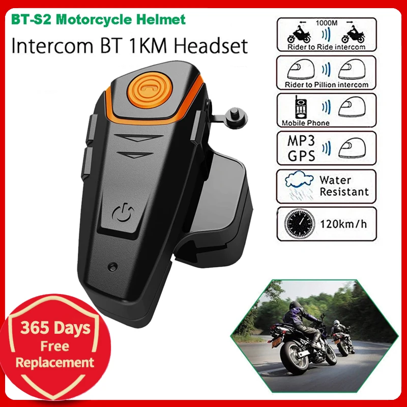BT-S2 Bluetooth Helmet Intercom Motorcycle Headset Interphone 3 Riders Moto FM