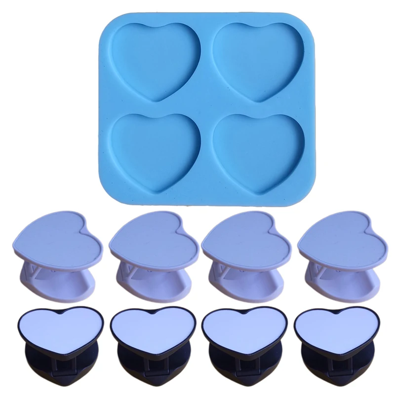 

8 Pieces Plastic Fold-able heart Phone holder,special-shaped Molds,4-Cavity Epoxy Resin On Top love-shaped Phone Grip Mold