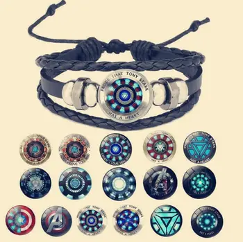 

Marvel Leather Bracelet The Avengers Iron Man Action Tony Stark Arc Reactor Printed Glass Gem Charm Bracelet Bangles figure fans