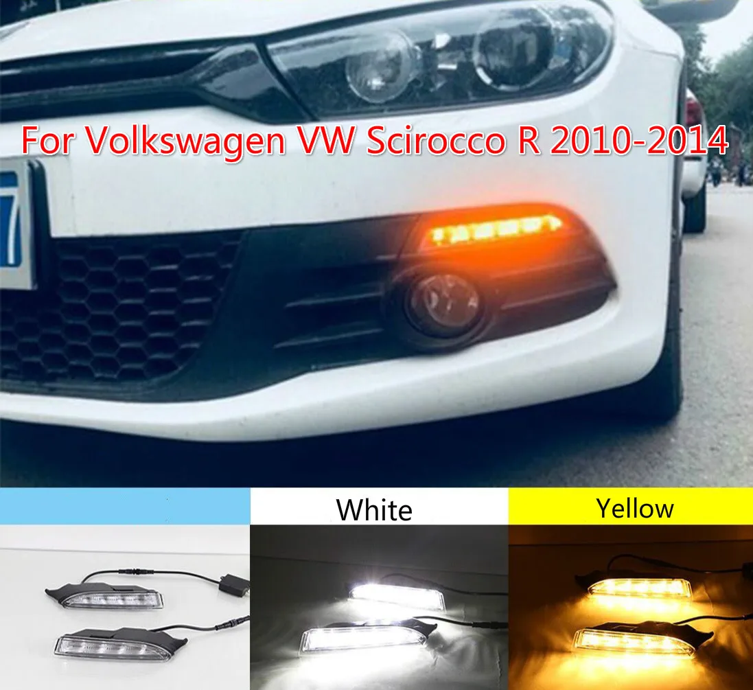 

2pcs 12V DRL For VolkswagenVW Scirocco R 2010 2011 2012 2013 2014 LED Daytime Running Light White Turn Signal Light Amber