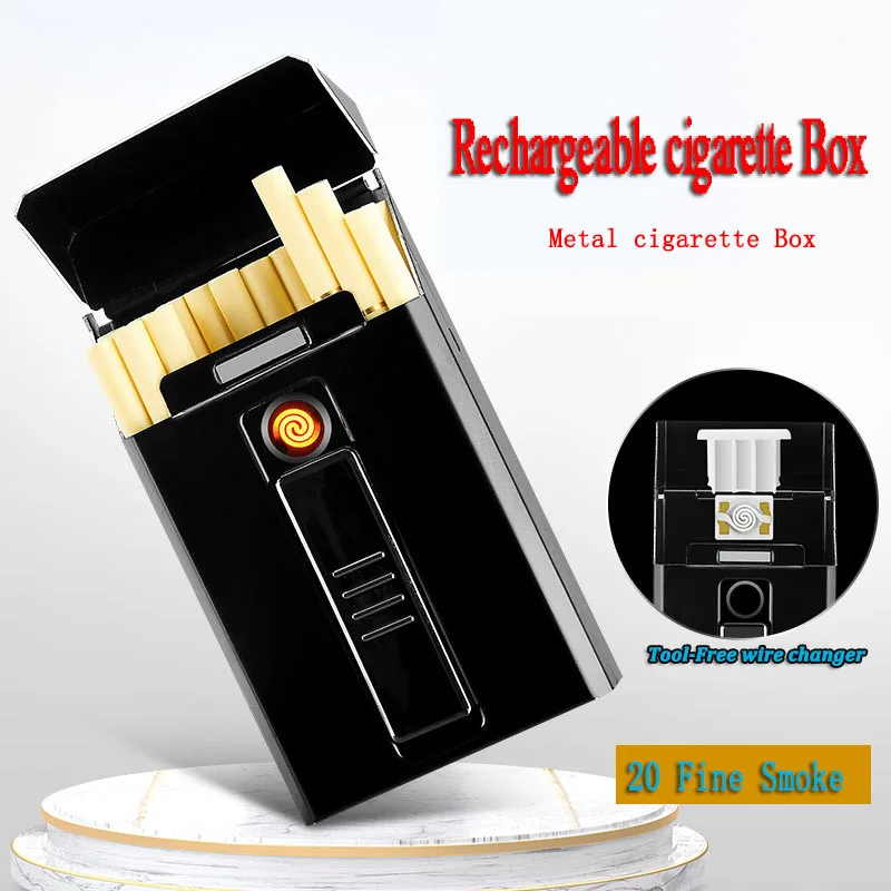 

2019 The latest Metal windproof lighter USB charging Electronic lighter Charging cigarette box Can hold 20 fine cigarettes