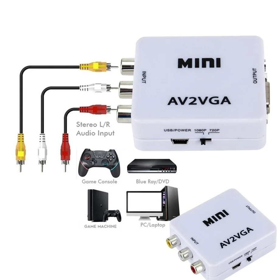 GRWIBEOU 1080P ̴  , RCA AV to VGA  , 3.5mm , AV2VGA, CVBS,  to HDTV PC