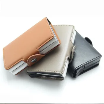 

Slim Business Wallet PU Leather Aluminum Double Layer Card Holder Automatic Pop up ID Credit Card Coin Purse RFID Blocking