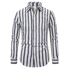 Летняя мужская рубашка с отворотом и длинным рукавом, полосатая мужская куртка