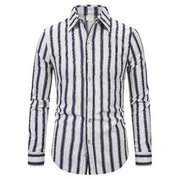 

2019 Summer Lapel Long Sleeve Man Shirt Stripe Men's Jacket