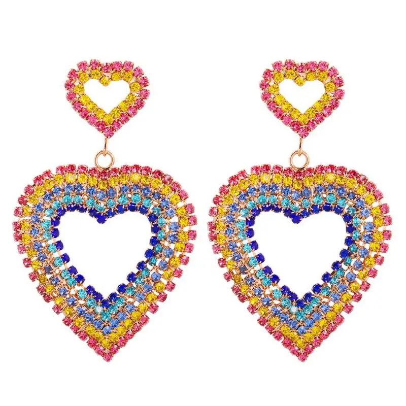 

Rainbow Crystal Earrings Colorful Rhinestone Dangle Earrings Statement Jewelry F3MD