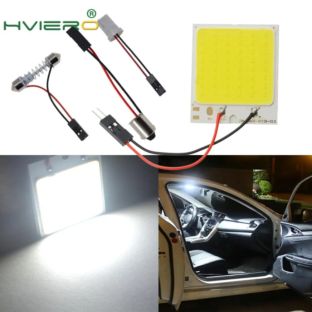 

T10 W5W White Wedge 48Smd C5W Cob Led Panel Auto Auto Interior Reading Map Lamp Parking Light Dome Festoon Bulb 3Adapter DC 12v