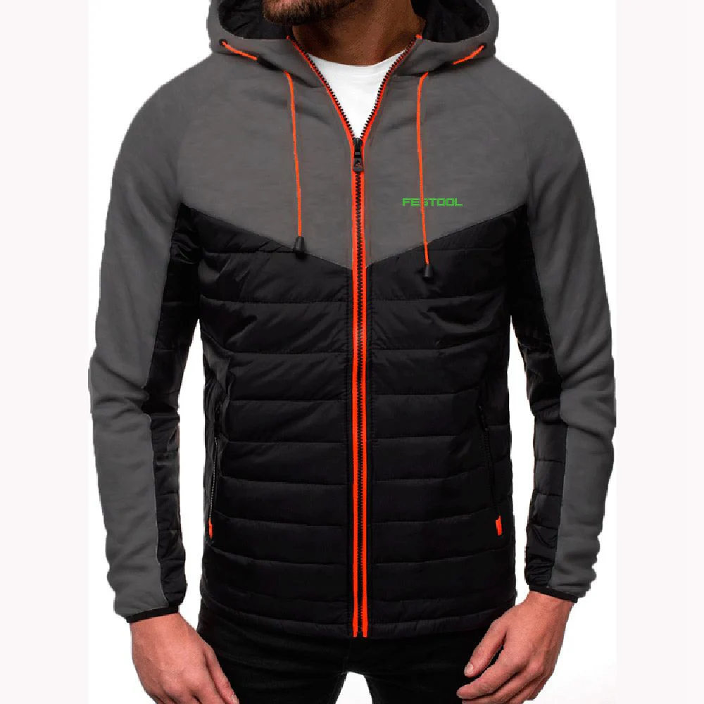 Mens Classic Long Sleeve Hoodies Solid Color Padded Zipper Jacket