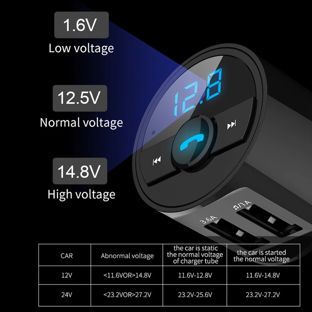 Зарядное устройство для телефона, Bluetooth, зарядное устройство, поддержка u-диска, lcd, громкая связь, беспроводной адаптер, автомобильные аксессуары, радио, двойной USB, MP3, аудио плеер