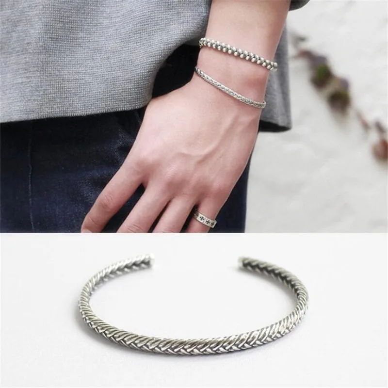 

New Fashion Snake Retro Thai Silver Creative Bracelets 925 Sterling Silver Jewelry Love Woven Pattern Couple Bangles SB182