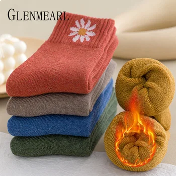 

5 Pairs Socks Women Thermal Winter Wool Russian Cold Brand Warm Socks Boots Soild Color Thick Female Flurry Floor Sheep