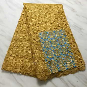 

GOLD COLOR 2020 New African Lace Fabric 5 yards High Quality guipure lace Water Soluble Nigerian lace fabric for Wedding HX30678
