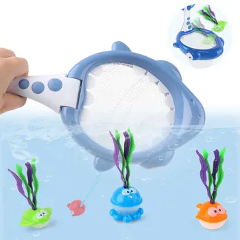 

Bath Toys Shark Fishing Net with Floating Seaweed Fish Animals Beach Pool Water Game ABS Plastic Toys for Toddlers Babies
