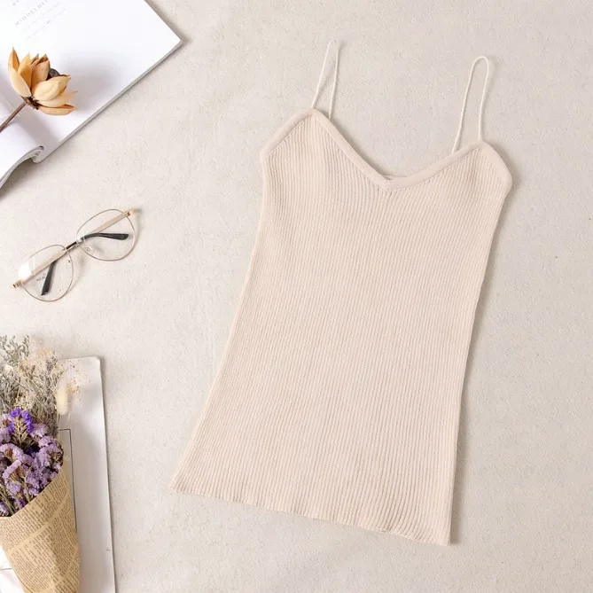 Women Summer Sexy Camisole Tanks Slim Casual Tank Tops Lady's Undershirt Solid Breathable Shoulder Vest For Female - Цвет: Apricot