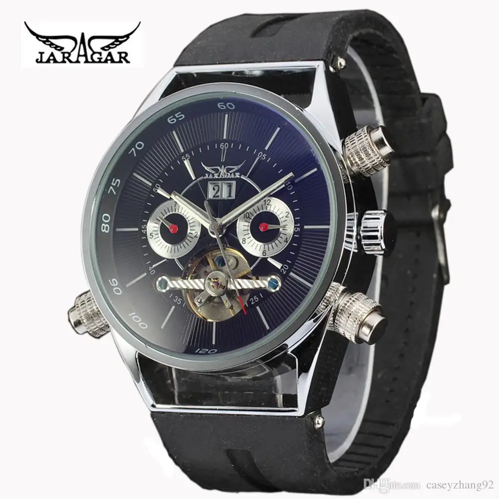 JARAGAR Watches Men Luxury Flying Automatic Tourbillon Watches Rubber Calendar Mechanical erkek kol saati Montre Homme
