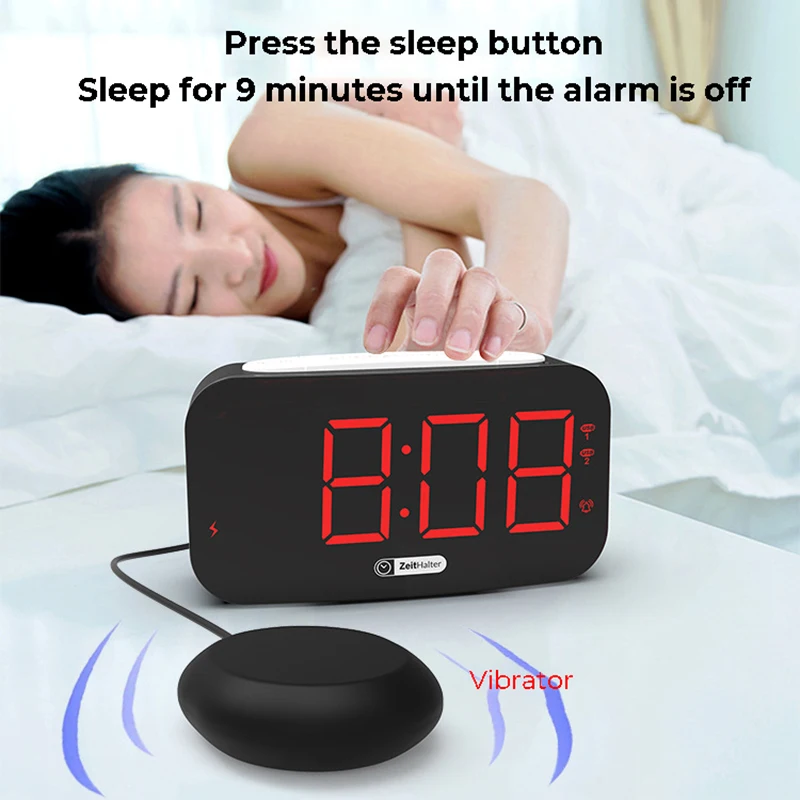 Digital Loud Alarm Clock Vibrating Bedside Heavy Sleeper Deaf Hearing Impaired 