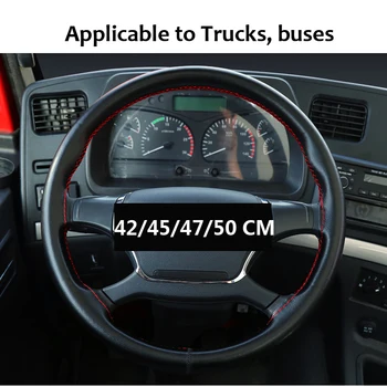 

42cm 45cm 47cm 50CM Car Truck Steering Wheel Cover Truck Bus DIY Handmade Genuine Leather Steering Wheel Cover