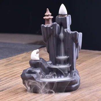 

F Cross-Border Ceramic Backflow Incense Holder Creative Lofty Mountains Flowing Water Small Incense Burner Tea Room Decoration