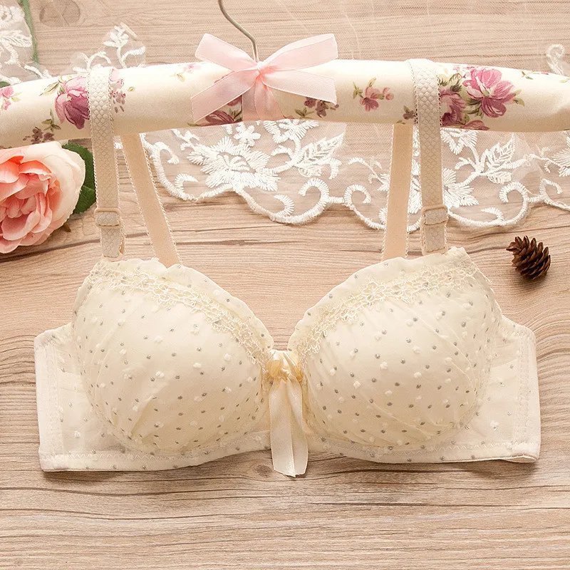 Maiden Cotton Underwear Set Lace Floral Bra Suits for Women Small Cup Students Lingerie Cute Bars Triangle Panties 2Pcs Outfits bra and panty sets Bra & Brief Sets