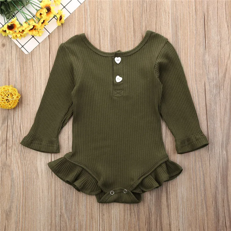 8 Colors Autumn Winter Newborn Baby Girls Rompers Knitted Rufflers Round Neck Rompers Jumpsuit One-Pieces Baby Clothing 0-18M