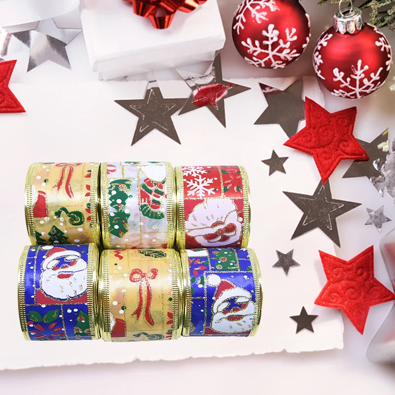 

5cm Wide Christmas Santa Claus And Snowman Goldside Ribbon For Craft Handmake DIY Printed Bow Sewing Xmas Tree Hanging Decor