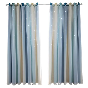 

Window Hollow Out Gradient Sheer Romantic Double Layer Grommet Star Curtains Blackout Easy Install Living Room Bedroom Polyester