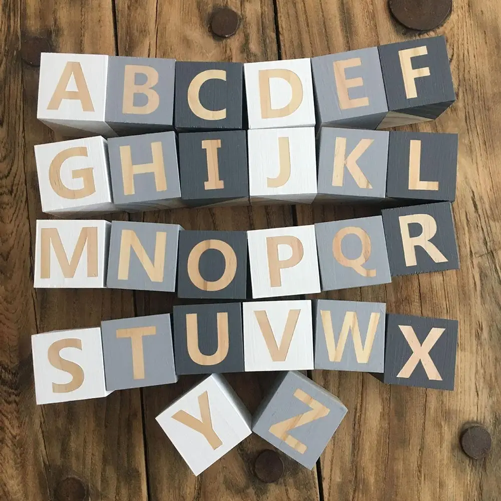 

Home Decor Exquisite Wooden 26 English Letters Square Cubes Miniature Figurines Handiwork Baby Teaching Tool Photography Prop