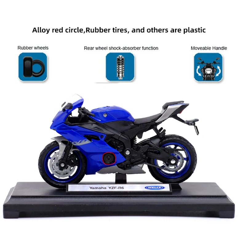 Welly 1:18 Yamaha 2020 YZF-R6 Diecast Motorcycle Model Workable  Shork-Absorber Toy For Children Gifts Toy Collection